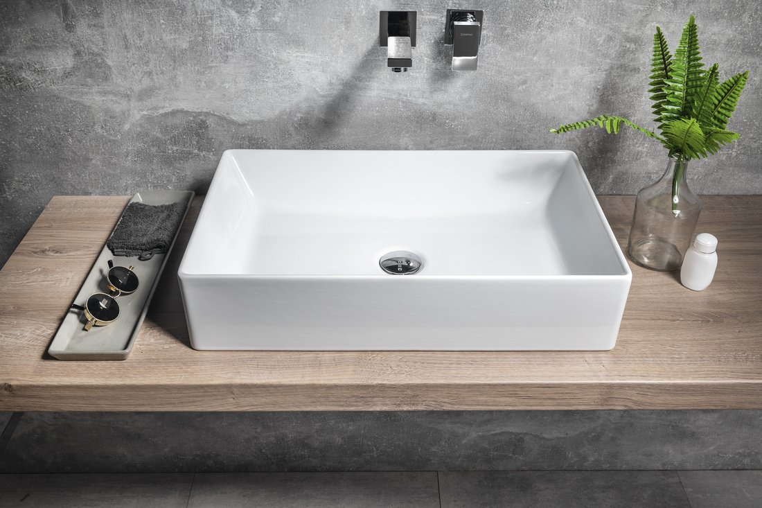 Раковина накладная прямоугольная GSI KUBE X 945311 600 мм х 370 мм, без отверстия под смеситель, без перелива, цвет Белый глянцевый