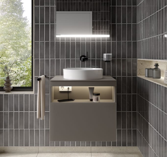 Тумба под раковину с освещением KEUCO STAGELINE 32863 300100 490 мм х 800 мм х 549 мм, с 1 выдвижным ящиком, с сифоном, белый/белый