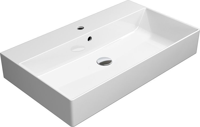 Раковина накладная/подвесная GSI KUBE X 9422111 800 мм х 470 мм, с 1 отверстием под смеситель, с переливом, без крепежа, белая глянцевая