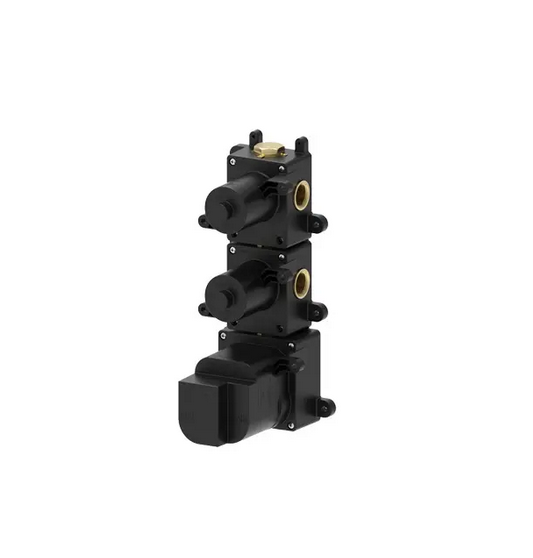 Встраиваемая внутренняя часть термостата ALMAR HIGH FLOW E176504 на 4 потребителя c 2 запорными вентилями, цвет Чёрный