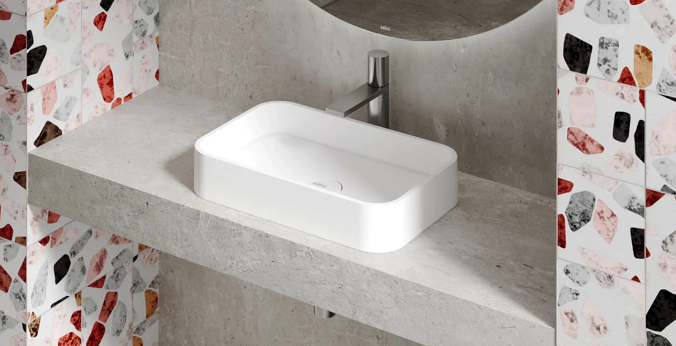 Раковина накладная прямоугольная SALINI CALLISTA 01 1101104G 345х545х150мм, S-Sense , без донного клапана, цвет Белый глянцевый