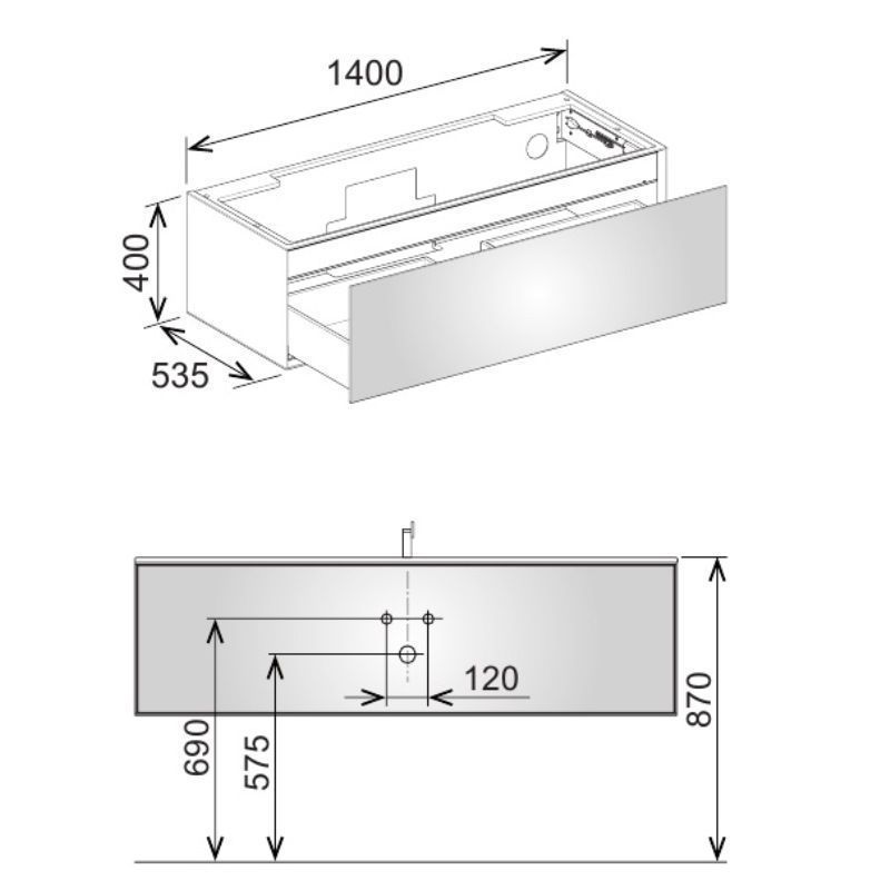 Тумба под умывальник Keuco Edition Lignatur 33360 700011 1400х400х535 мм 1 ящик фасад дуб корпус дуб