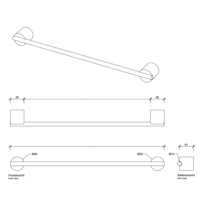 Полотенцедержатель настенный DECOR WALTHER  STONE HTE 60   0975265   600 мм, композит Solid Surface черный матовый/сталь матовая