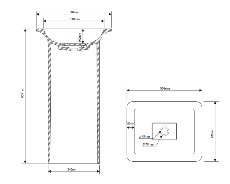Раковина напольная DEA DESIGN Pedestal Basin DD2014 500 18 500 мм х 400 мм х 900 мм, с донным клапаном, цвет Белый