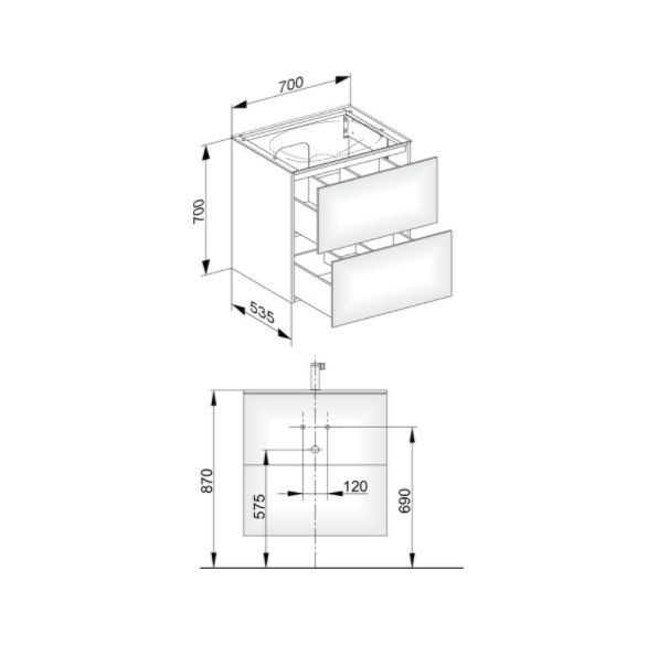 Тумба подвесная под раковину KEUCO EDITION 11 31342 280100 с двумя выдвижными фронтами, с внутренней светодиодной подсветкой, корпус матовый лак/фасад матовое стекло, кашемир