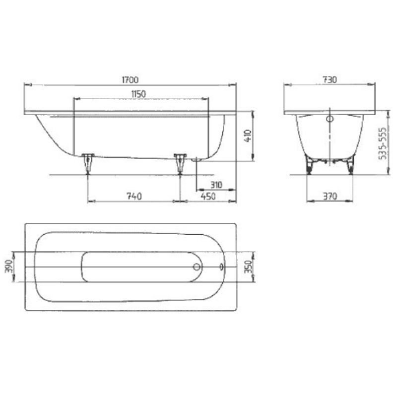 Ванна из сталь-эмали Kaldewei Saniform Plus Mod 363-1 1118.0001.3001 1700 х 700 мм с покрытием Perl-Effekt