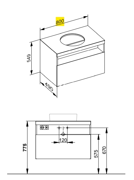 Тумба под раковину KEUCO STAGELINE 32863 180000 490 мм х 800 мм х 549 мм, с 1 выдвижным ящиком, с сифоном, кашемир/кашемир