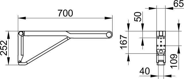 Складной поручень для установки справа и слева KEUCO AXESS 35003 370737 700 мм, цвет Чёрный матовый/Чёрный