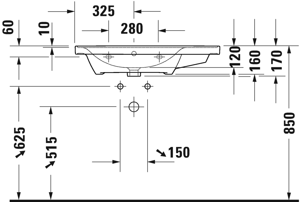 Раковина встраиваемая ассиметричная Duravit D-Neo 2369800060 800 мм х 480 мм, с переливом, без отверстия под смеситель, белая