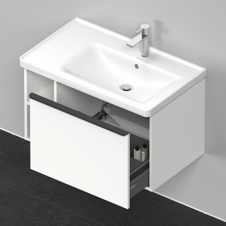 Тумба подвесная под раковину DURAVIT D-Neo DE425701818 784 мм х 452 мм, с выдвижным ящиком и открытой боковой полкой, белый матовый