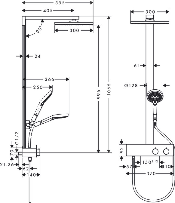 Душевой комплект Hansgrohe Raindance E 27361000 Showerpipe 300 1jet с ShowerTablet 350 хром