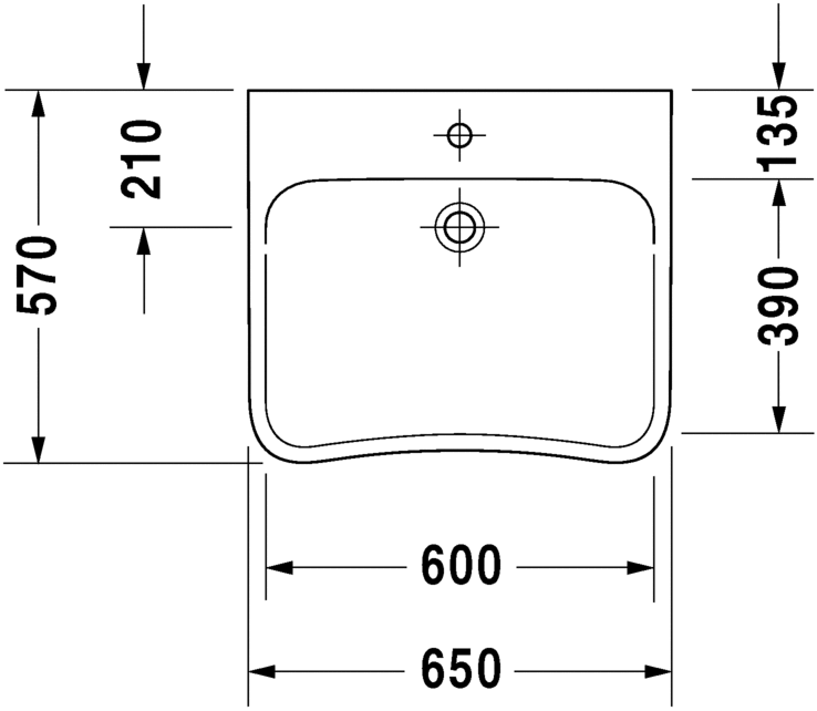 Раковина медицинская подвесная Duravit DuraStyle 2330650000 с одним отверстием под смеситель, без перелива, белая