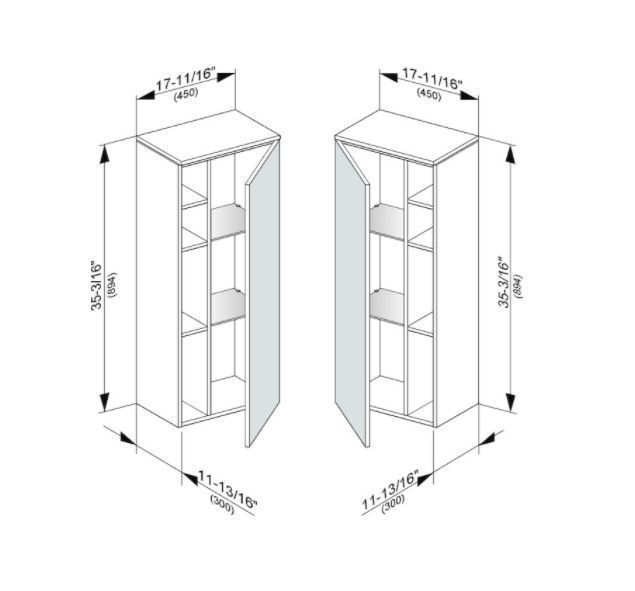 Шкаф средний подвесной KEUCO EDITION 400 31725 380001 петли слева, 2 стеклянные полки, корпус/фасад структурный лак, белый