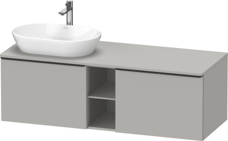 Тумба подвесная под раковину слева DURAVIT D-Neo DE4950L0707 1400 мм х 550 мм, с 2 выдвижными ящиками и открытой полкой, бетонно-серый матовый