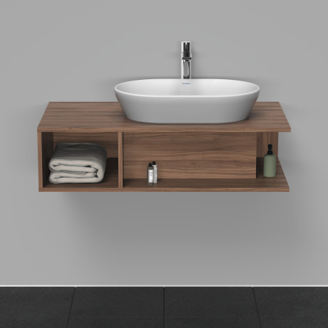 Тумба подвесная под раковину справа DURAVIT D-Neo DE495907979 1000 мм х 550 мм, с открытой боковой полкой слева и консолью, орех натуральный