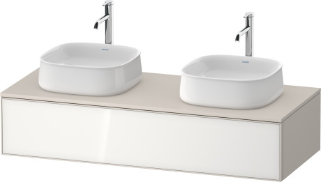 Тумба подвесная под две раковины DURAVIT ZENCHA ZE4813B64830000 550 мм х 1300 мм х 281 мм, с 1 выдвижным ящиком, белое стекло/серо-коричневый суперматовый