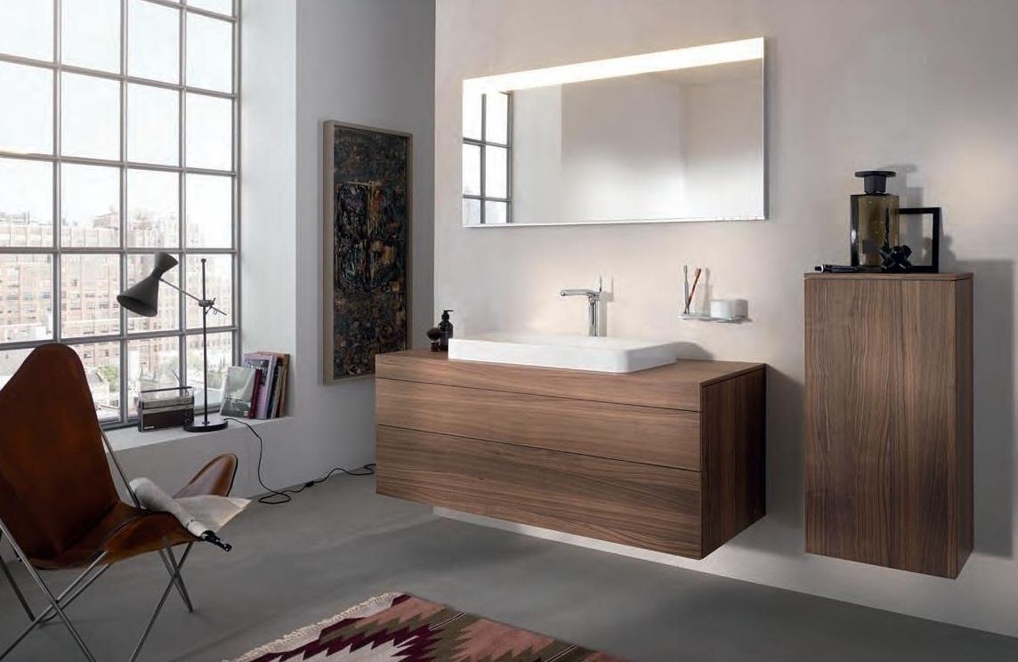 Шкаф средний подвесной KEUCO EDITION 400 31720 170002 петли справа, 2 стеклянные полки, корпус структурный лак/фасад матовое стекло, трюфель