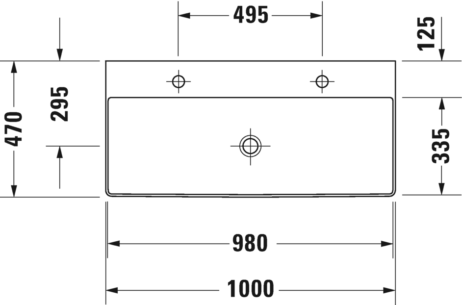 Раковина подвесная Duravit DuraSquare 2353100043 с двумя отверстиями под смеситель, без перелива, белая