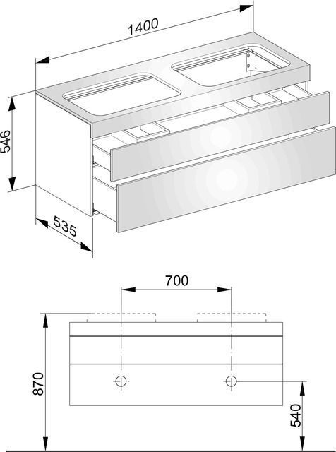 Тумба подвесная под две раковины KEUCO EDITION 400 31574 140000 без отверстия под смесители, с двумя выдвижными фронтами, корпус структурный лак/фасад глянцевое стекло, трюфель