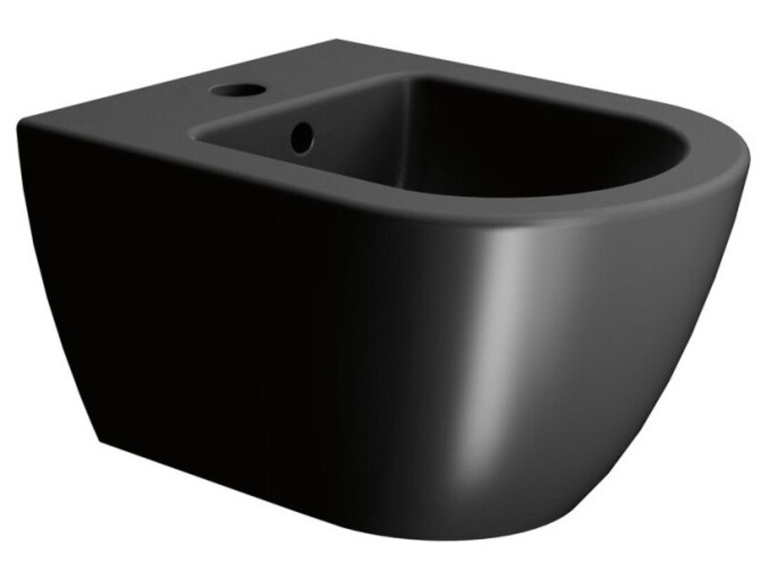 Биде подвесное GSI PURA 8864FR5126 500 мм х 360 мм, с отверстием под смеситель, с переливом, с креплением, цвет Чёрный матовый Ardesia (старый артикул 8864126/ 8864FR2126)