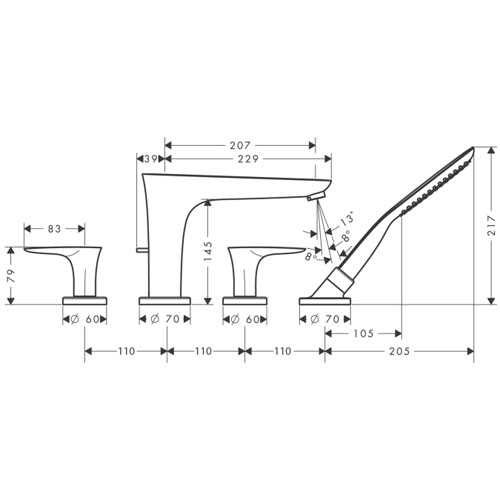 Смеситель на край ванны Hansgrohe PuraVida 15446000 хром