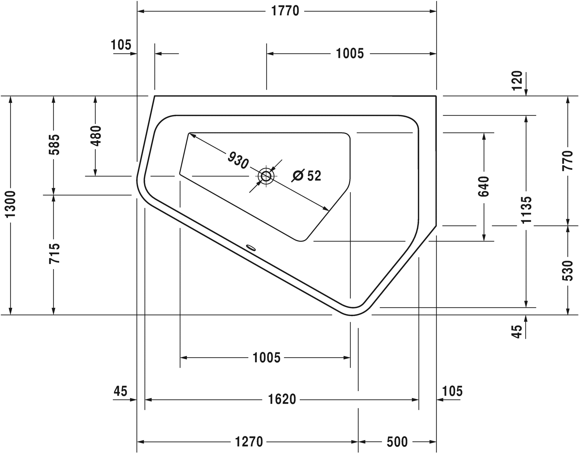 Акриловая ванна Duravit Paiova 5 700391000000000 1770 х 1300 c двумя разными наклонами спинки, встраиваемая, угловая, белая