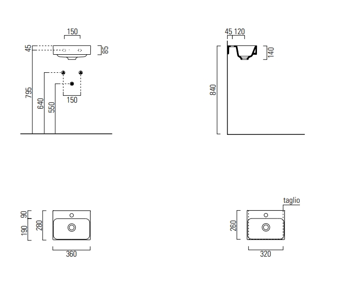 Раковина накладная/подвесная GSI NUBES 9638111 360 мм х 280 мм, с отверстием под смеситель, с переливом, белая глянцевая