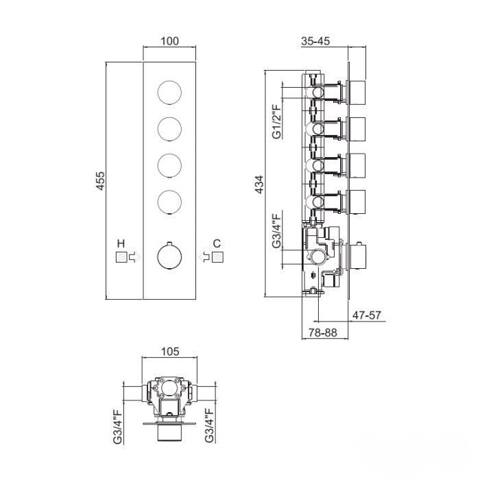 Встраиваемая часть для термостатического смесителя CARIMALI W21049CR с 4-мя независимыми выходами