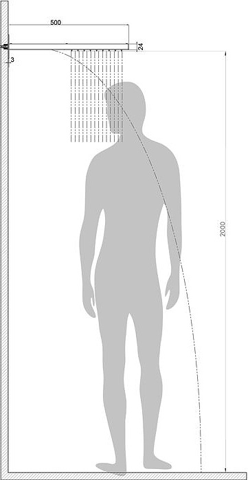 Верхний душ BOSSINI MANHATTAN-2 I00570.073 500 мм х 200 мм х 24 мм с 2 режимами струи, Чёрный матовый