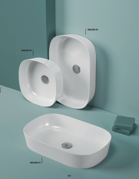 Раковина накладная ARTCERAM GHOST GHL002 01 00 650 мм х 420 мм, без отверстия под смеситель, без перелива, белый глянцевый