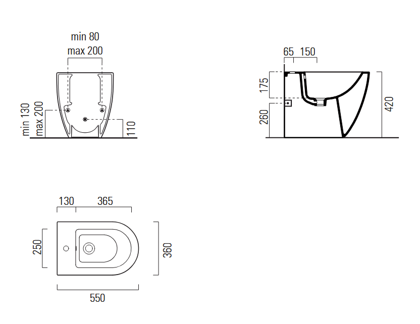Биде напольное приставное GSI PURA 8872FT111 550 мм х 360 мм, с отверстием под смеситель, с крепежом, цвет Белый глянцевый