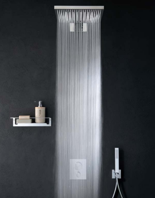 Двухрежимный настенный верхний душ с держателем ALMAR Velvet Rain E044277.MS 300 мм х 300 мм, цвет Нержавеющая сталь глянцевая