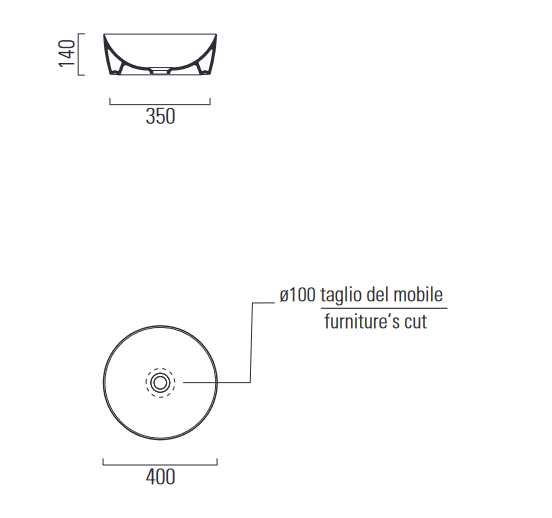 Раковина-чаша круглая накладная GSI NUBES 903924 400 мм х 400 мм, без перелива, без отверстия под смеситель, цвет матовый Blush
