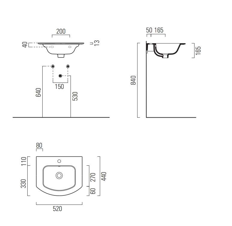 Раковина накладная/подвесная GSI PURA 8830111 520 мм х 440 мм, с отверстием под смеситель, с переливом, белый глянцевый