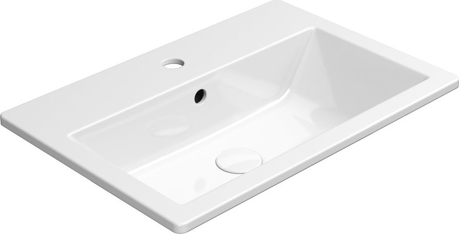 Раковина встраиваемая сверху GSI KUBE X 9433111 580 × 400 мм, с 1 отверстием под смеситель, с переливом, цвет Белый глянцевый