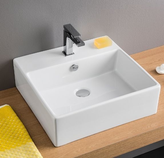 Раковина накладная ARTCERAM QUADRO QUL002 01 00 500 мм х 480 мм, c отверстием под смеситель, с переливом, белый глянцевый