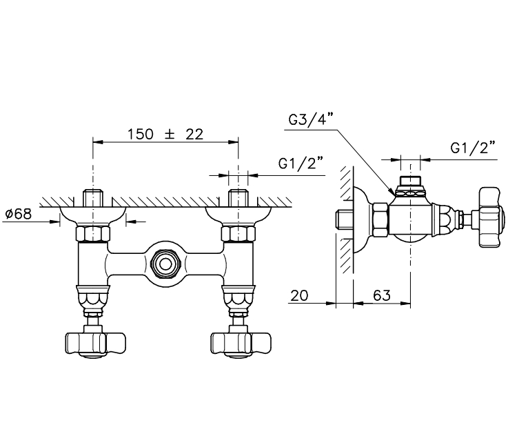 Смеситель для душа на 2 отверстия NICOLAZZI TRADIZIONALE 1425BZ78 с вентилями PETIT MONT BLAN, бронза/белый