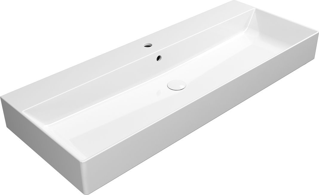 Раковина накладная/подвесная GSI KUBE X 9424111 1200 мм х 470 мм, с 1 отверстием под смеситель, с переливом, без крепежа, цвет Белый глянцевый
