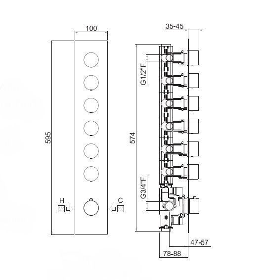 Термостат для душа CARIMALI IL TONDO 21069EST-CR на шесть потребителей, хром