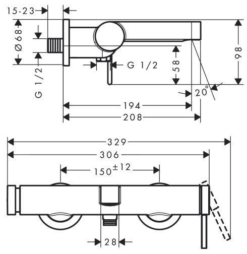 Смеситель для ванны однорычажный Hansgrohe Finoris 76420670 внешнего монтажа, цвет Чёрный матовый