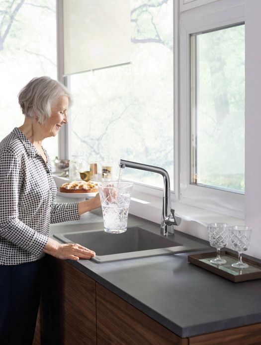 Однорычажный смеситель для кухни с вытяжным изливом 1jet HANSGROHE Metris Select M71 14786000 320, Eco, Select, Pull-Out, цвет Хром