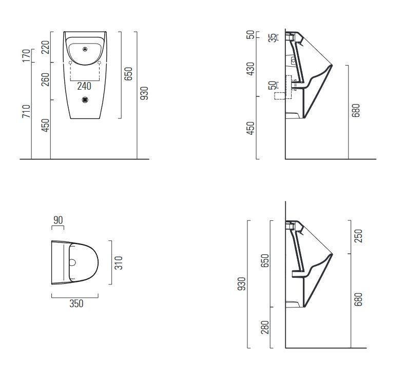 Писсуар безободковый GSI COMMUNITY 909709 скрытый подвод воды, для крепежа FISRO, цвет Белый матовый
