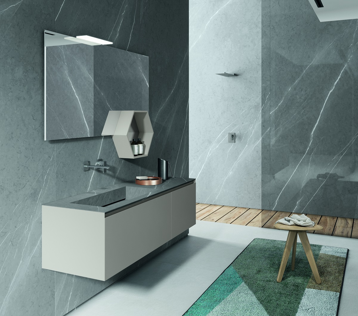 Тумба подвесная для раковины BMT IKON 970 109 LEF 01 0 424  900х400х500 мм, c одним выдвижным ящиком, цвет Grigio Efeso Opaco