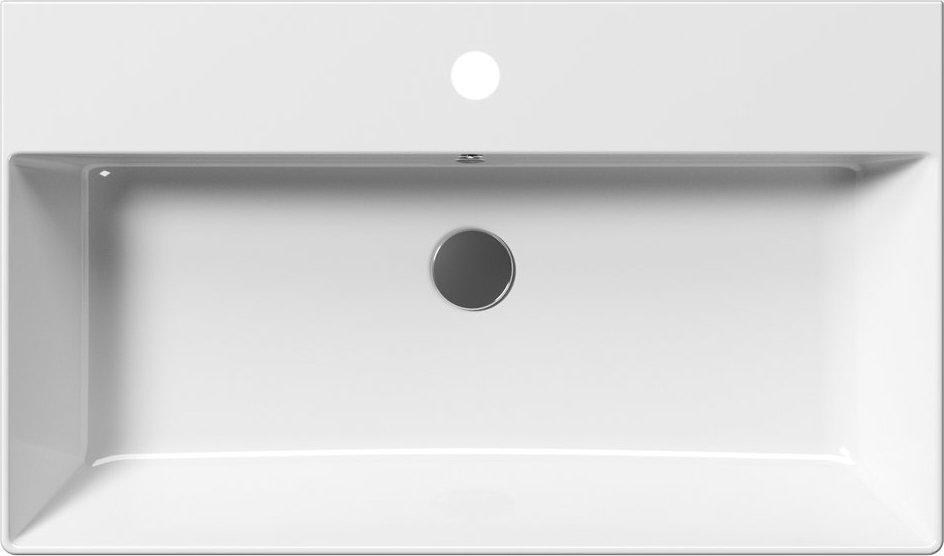 Раковина накладная/подвесная GSI KUBE X 9422111 800 мм х 470 мм, с 1 отверстием под смеситель, с переливом, без крепежа, белая глянцевая