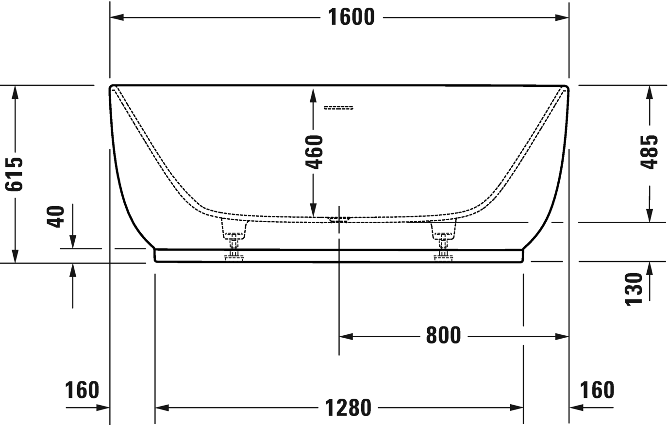 Отдельно стоящая ванна Duravit Luv 700461000000000 1600 мм х 750 мм, c двумя наклонами для спины, с бесшовной панелью и ножками, белая матовая