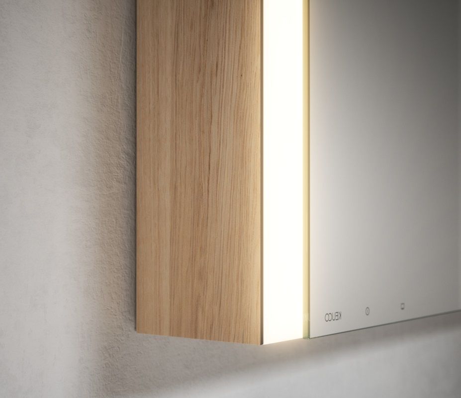 Зеркальный шкаф с подсветкой для настенного монтажа KEUCO Somaris 14504 853100 127 мм х 1200 мм х 710 мм, с 3 поворотными дверцами, цвет корпуса под Светлый дуб