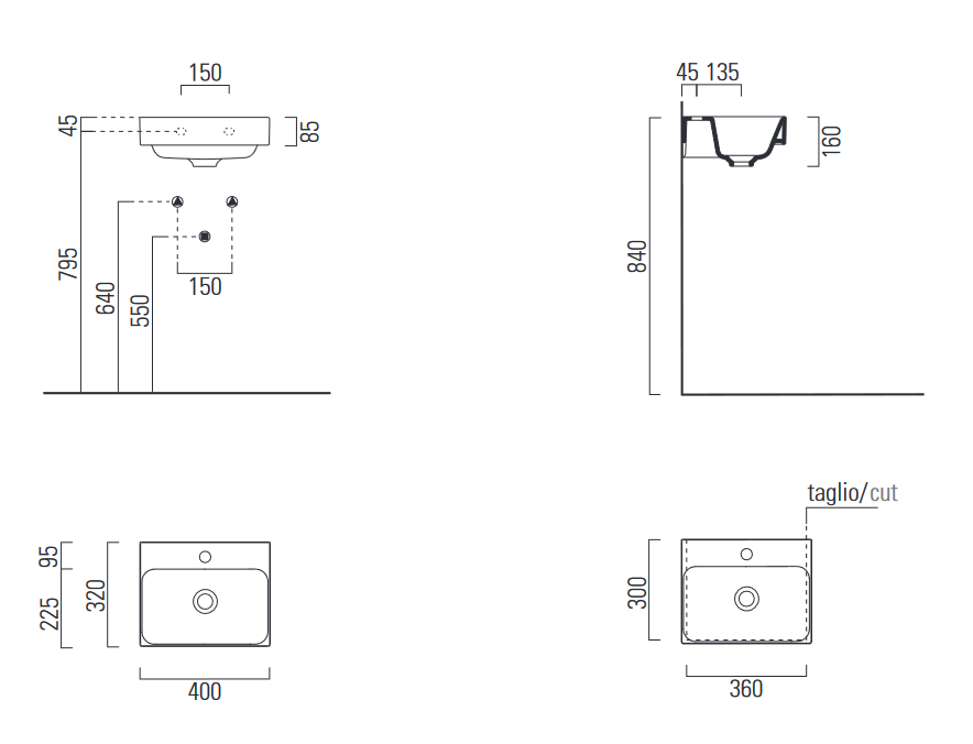 Раковина накладная/подвесная GSI NUBES 9684124 400 мм х 320 мм, с переливом, с отверстием под смеситель, для крепежа FLAVABO, цвет матовый Blush