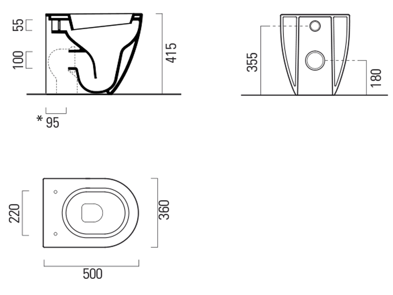 Унитаз приставной безободковый GSI PURA 8890FT11 550 мм х 360 мм, Swirlflush, с креплением, цвет Белый глянцевый