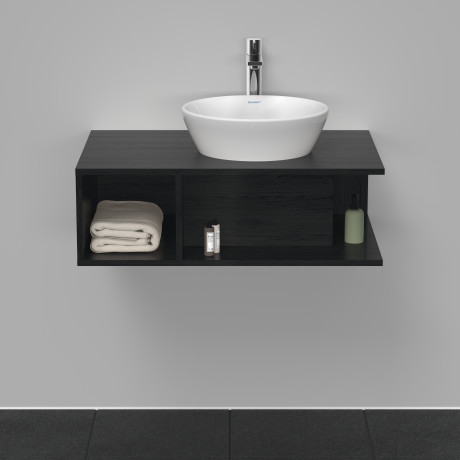 Тумба подвесная под раковину DURAVIT D-Neo DE495801616 800 мм х 550 мм, с консолью, с открытой полкой слева, чёрный дуб