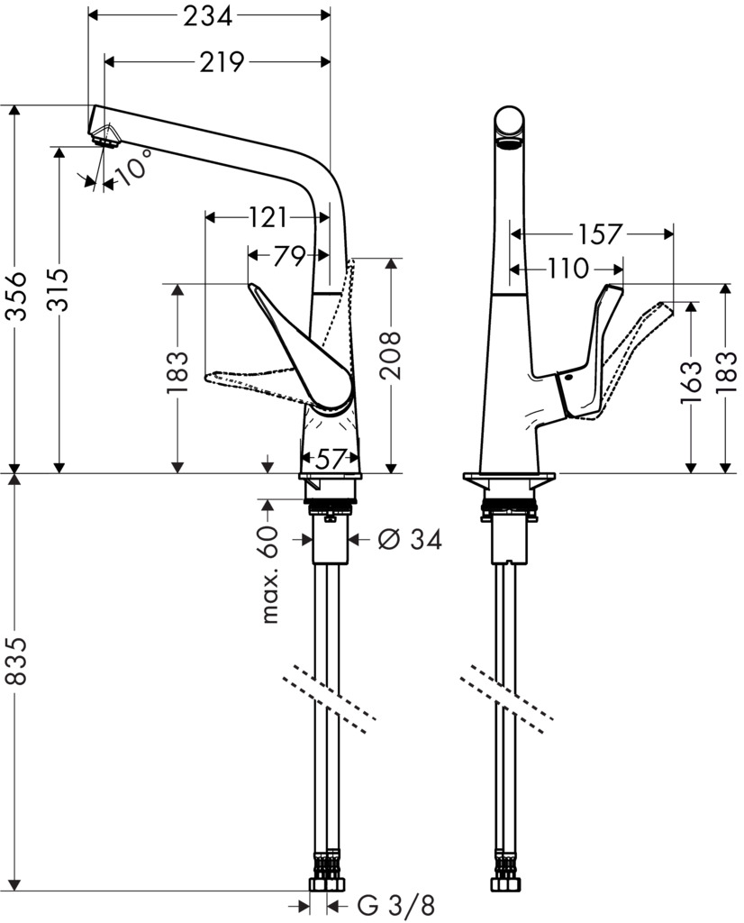 Смеситель Hansgrohe Metris 14822000 для кухонной мойки